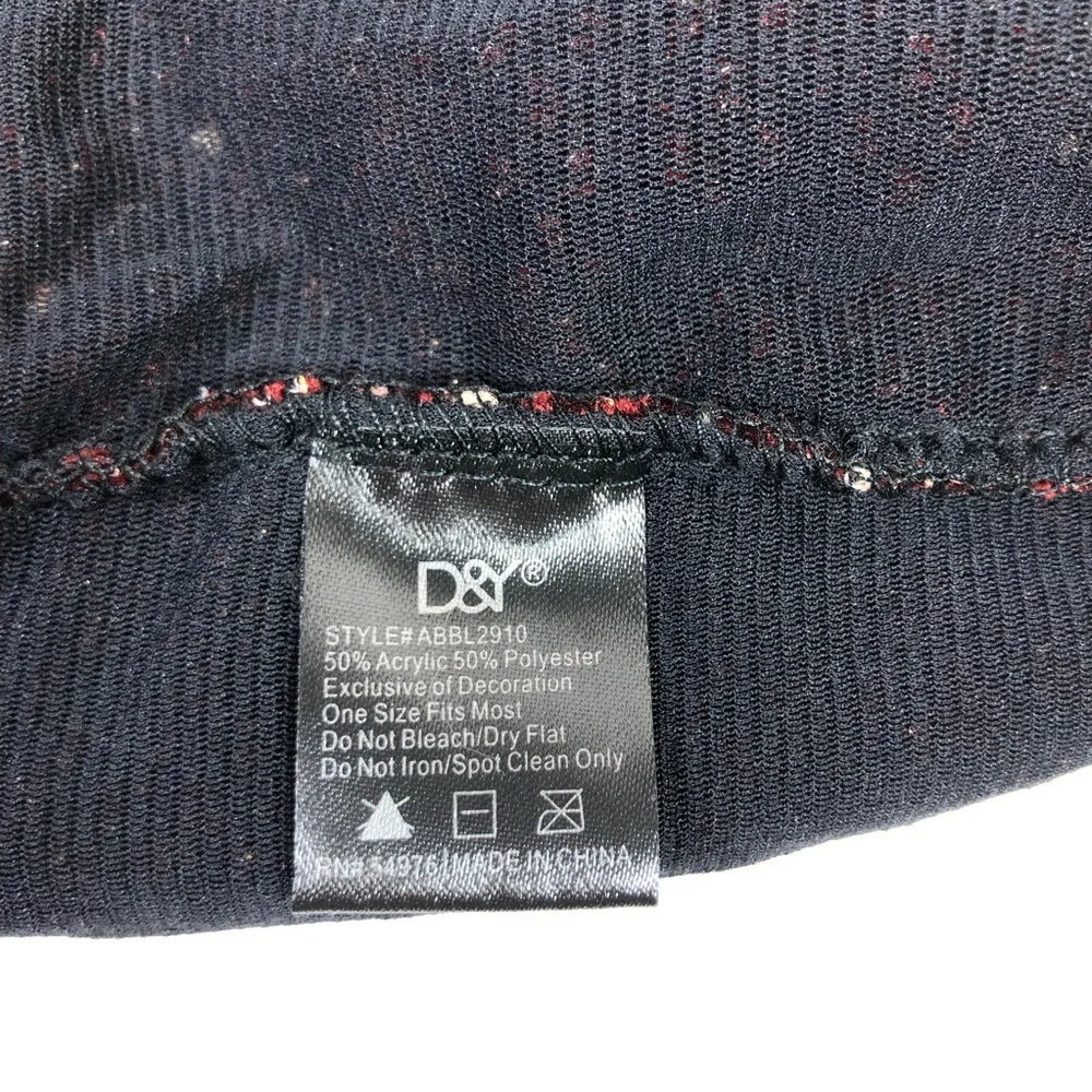 David & Young Knit Long Burgundy Black Ivory Tiny Pompons Stretchy Beanie Hat OS